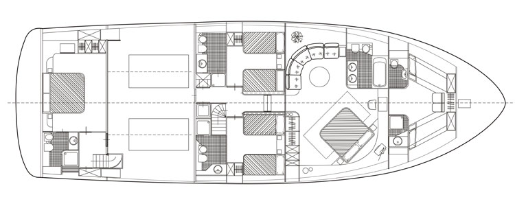 80 Foot Semi-custom yacht lower deck